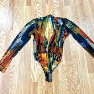 ITZY, ARCHIVE PRINT Colorful  Long-Sleeve Bodysuit, Size Medium